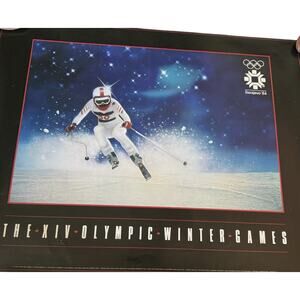 VTG 1984 XIV Olympic Winter Games Poster Sarajevo Skiing Johnson Muller READ